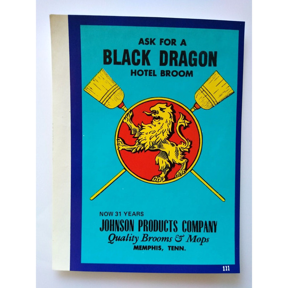 Black Dragon Hotel Broom Label Broomstick Original UNUSED Lithograph Vintage - Picture 2 of 2